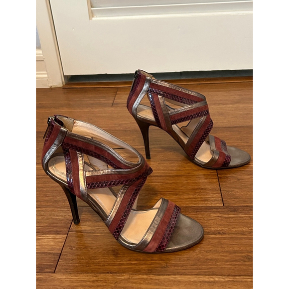 Eli Tahari Shoes - Eli Tahari Burgundy Suede & Snakeskin Stiletto Heels Sandals Size 39.5